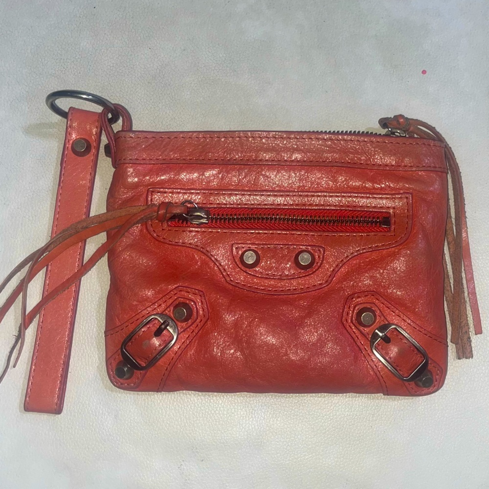 Balenciaga Red Leather Wristlet